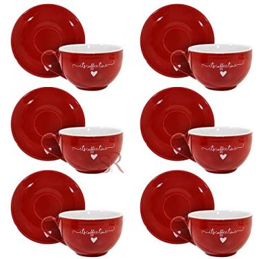 Imagem de Xícaras para chá com pires de porcelana L´amour vermelha 160 ml 6 peças
