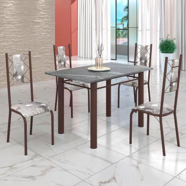 Imagem de Conjunto Sala de Jantar Bahia Mesa Tubo 120x75cm Tampo Pedra Granito Topázio com 4 Cadeiras Paraopeba/Marrom