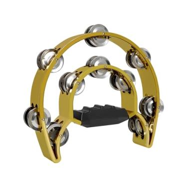 Imagem de SIMBAE Tambor de percussão portátil Handbell de duas fileiras handbell meio círculo pandeireta, meia lua, pandeireta, metal jingles instrumento de percussão para adultos e bar KTV Party