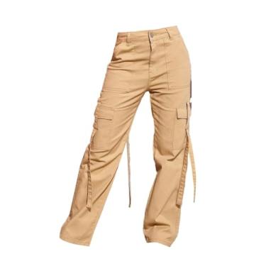 Mulheres Calças De Carga Folgada Pernas Largas Calças De Moletom Casual  Calça Jeans Reta Casual/Moda (Color : Dark brown, Size : S)