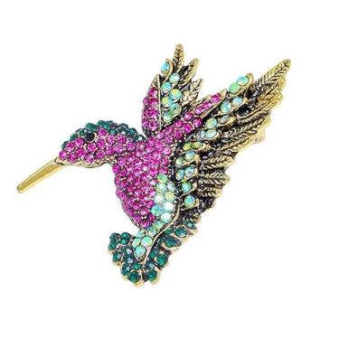 Imagem de Broche de beija-flor masculino e feminino strass roupa de animal broche de pássaro (marrom) (roxo E)