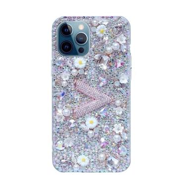 Imagem de HFICY Capa de telefone feminina com 2 pacotes de películas protetoras de tela de vidro, diamantes brilhantes cristais capa protetora feminina macia (sem colar de pérolas, para iPhone 6/6S)
