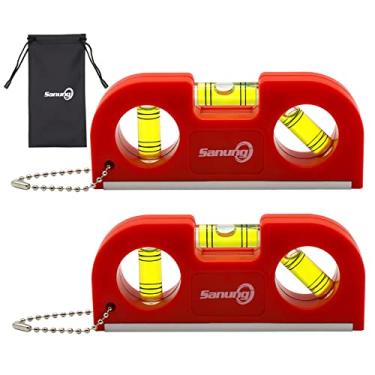 Imagem de Sanung Níveis Tripla Portátil Magnético, Nível de Bolha com Base Magnética, 3 Bolhas Sísmicas PMMA, Medição Vertical Horizontal 45 Graus, Conjunto de 2 Vermelhos
