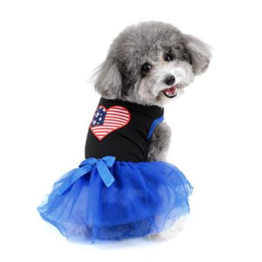 Imagem de Zunea Vestido tutu para cachorro pequeno filhote menina fita vestido de princesa verão EUA saia com gravata borboleta camisa de algodão macio roupas para animais de estimação roupas diárias cachorro