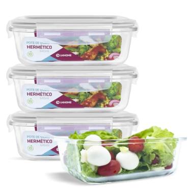 Imagem de Conjunto 4 Potes Vidro Hermético Marmita Mantimentos 640ml (Branco)