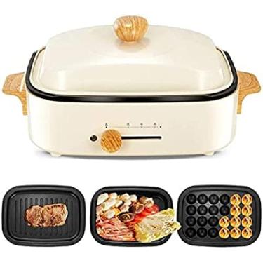 Imagem de Panela elétrica interna 3 em 1, 1200w, antiaderente, frigideira portátil aquecida, pequena máquina de takoyaki, panela de arroz para cozinha,Branco