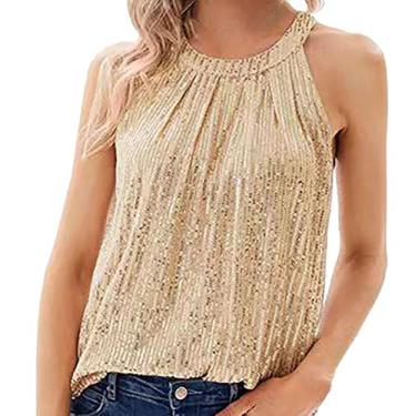 Imagem de Camiseta regata feminina estampada para sair, plus size, sem mangas, linda, blusa de verão, boho, colete de festa, Dourado, G