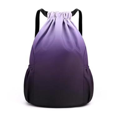 Imagem de Bolsa com cordão, mochila leve com suporte para garrafa de água e bolsos, mochila esportiva de ginástica, Cinza, preto, Small, Esportes
