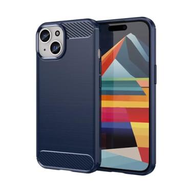 Imagem de Sidande Capa para iPhone 15 Plus de 6,7 polegadas, capa para Apple 15 Plus, capa ultrafina com absorção de choque, capa protetora de borracha TPU de fibra de carbono para iPhone 15 Plus azul marinho