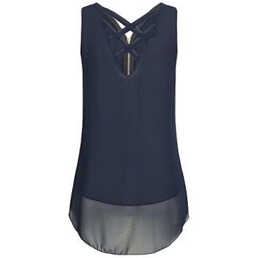 Imagem de Regatas femininas gola V zíper sem mangas cruzadas nas costas blusas verão solto túnica rodada casual camisa, Azul, 5G