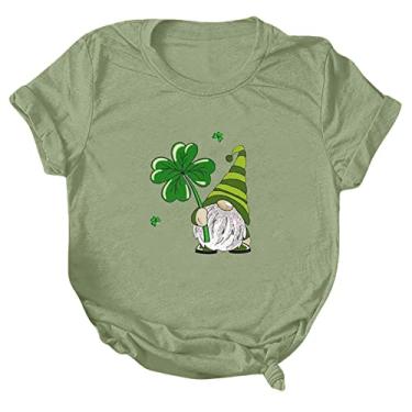 Imagem de Camiseta feminina do Dia de São Patrício com estampa da bandeira americana túnica verde camiseta de verão de manga curta, Verde menta, P