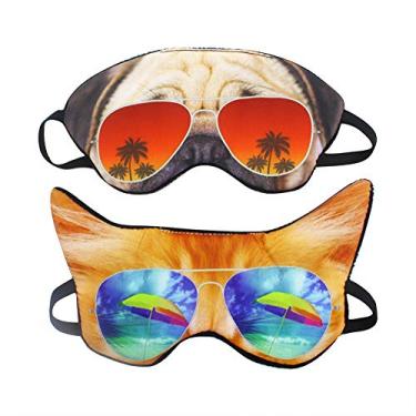Imagem de (Pacote com 2) 3D Cat Dog Animal Sleep Eye Mask Night Shades for Sleeping Travel Home Office Funny Vlindfold for Girls Kids Men Women