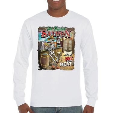 Imagem de Camiseta de manga comprida Hot Headed Saloon But its a Dry Heat Funny Skeleton Biker Beer Drinking Cowboy Skull Southwest, Branco, XXG