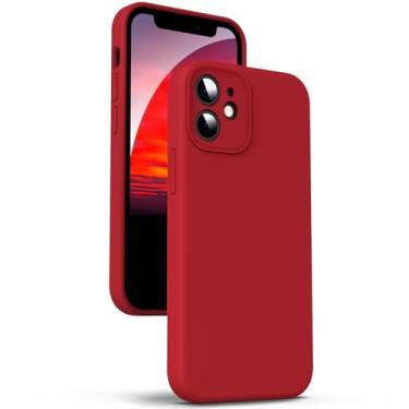 Imagem de Supdeal Capa de silicone líquido para iPhone 12 Mini, [proteção da câmera] [antiimpressão digital] capa protetora de 4 camadas para celular, capa de microfibra embutida, 13,7 cm, vermelha