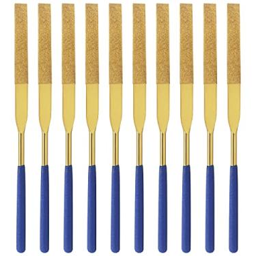 Imagem de FOCMKEAS Lixa de agulha de diamante de 10 peças (3 × 140 mm) 150 grãos, minilas de metal revestidas de titânio, limas planas para trabalhos de arquivo de metal de precisão em miniatura,