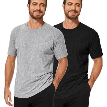 Imagem de 2/4 camisetas masculinas clássicas de algodão gola redonda atlética corrida academia camiseta manga curta para homens, 04 cinza + preto - pacote com 2, XXG