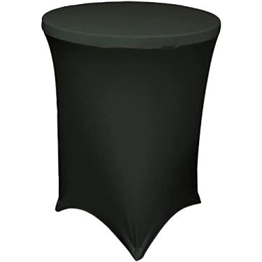 Imagem de LA Linen Toalha de mesa redonda de elastano para mesa de coquetel, 91 x 106 cm, preta