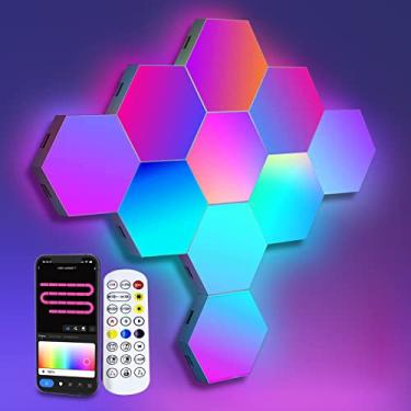 Imagem de Luzes hexagonais de LED, luzes de parede LED para casa inteligente funcionam com Alexa...