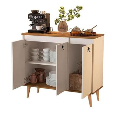 Imagem de Buffet París Jalmac 3 Portas - Olimpíco - Off White Brilhante/Freijó Fosco Jalmac