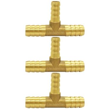 Imagem de Uenede 3 peças de latão 5/40.6 cm a 1/10.2 cm a 5/40.6 cm (8-6-8 mm) redutor de farpa mangueira de emenda de emenda encaixe de união de redução de 3 vias para água/óleo/gás