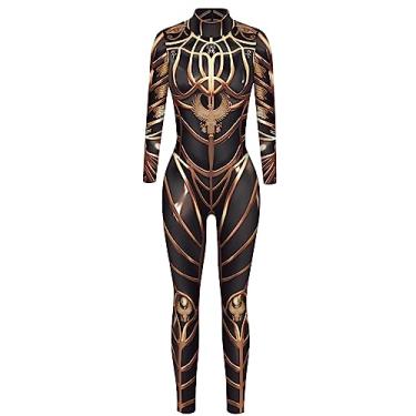 Imagem de Women Halloween Cosplay Bodysuit High Neck 3D Skinny Costume Long Sleeve Digital Print Jumpsuit Funny Catsuit Outfit Gold L