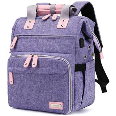 Imagem de Mochila de crochê, bolsa de tricô, organizador de fios, bolsa de crochê de viagem com porta de carregamento USB, bolsa grande de fio, Roxa, Mochila de crochê, viagem