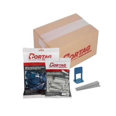 Imagem de Espaçador Nivelador Slim 1,0mm Azul Cortag C/300 Peças e 100 Cunhas