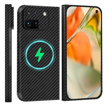Imagem de kaisenkec Capa de fibra de aramida 1500D para Google Pixel 9 Pro Fold 2024, fina, ultrafina de 0,04 polegadas, leve, atualizada, magnética, compatível com Magsafe - preto e cinza