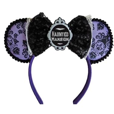 Imagem de CLGIFT Orelhas Minnie de Halloween, faixa de cabeça de teia média laranja, faixa de cabeça preta com orelhas do Mickey, Jack (casa assombrada), Azul, M