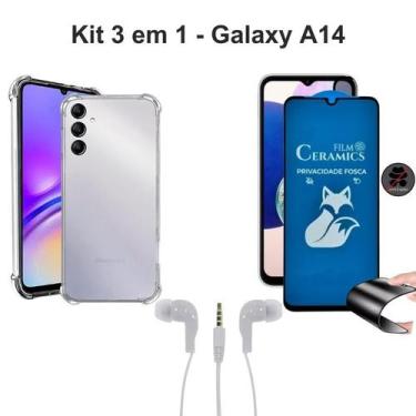 Imagem de Kit Capa Transparente + Película Fosca Privacidade + Fone de Ouvido co