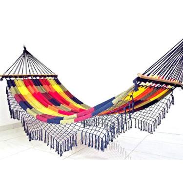 Imagem de Rede de dormir descanso casal Colorida com madeira - Brianoredes