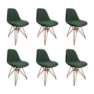Imagem de Kit 6 Cadeiras Jantar Estofadas Verde Eiffel Eames Base Cobre - Up Hom