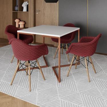Imagem de Jogo de Mesa Industrial Base Cobre Tampo Quadrado 90cm Branco com 4 Po