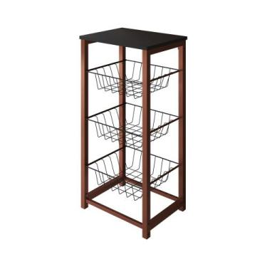 Imagem de Fruteira de Chão Cozinha Desmontada Aço Cobre Cesto Preto Tampo Preto 