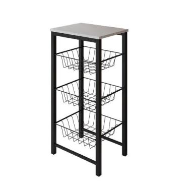 Imagem de Fruteira de Chão Cozinha Montada Aço Preto Tampo Branco Roma - Up Home