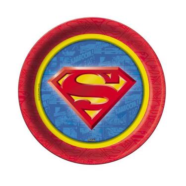 Imagem de Prato Festa Superman 18Cm - 8 unidades - Festcolor - Rizzo Festas