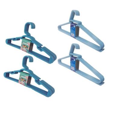 Imagem de Kit 10 Cabides Adulto + 10 Cabides Infantil Azul Reforçado - Trioplast