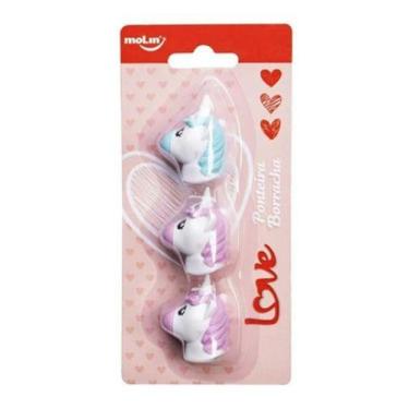 Imagem de 3 Borracha Escolar Unicórnio Blister Ponteira Molin - Molin do Brasil