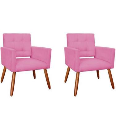 Imagem de Kit 2 Poltronas Decorativa Camila Suede Rosa Pés Madeira Ms Decor - Ma