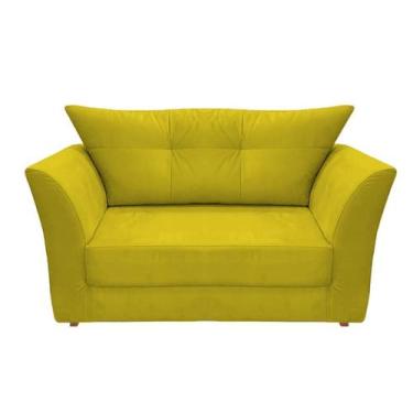 Imagem de Namoradeira Decorativa Isis Couro Amarelo Pés Madeira Ms Decor - Mansã