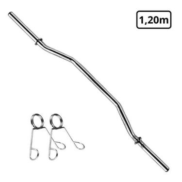 Imagem de Barra W Fitness Tubo Oca 1,20m Prata com Presilhas - SEPO