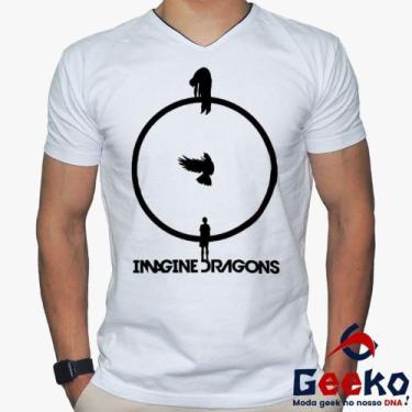 Imagem de Camiseta Imagine Dragons 100% Algodão Indie Rock Geeko, Branca gola v,
