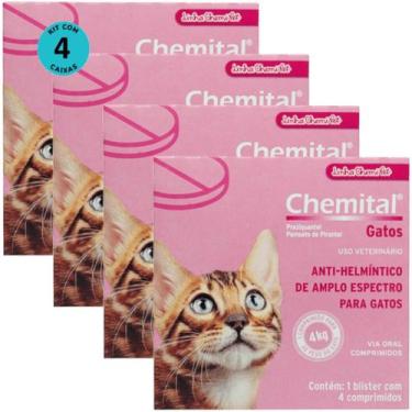 Imagem de Chemital Com 4 Comprimidos Chemitec Vermífugo Para Gatos Kit Com 4 Cx