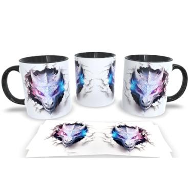 Imagem de Caneca Preta de Porcelana Personalizadas Arte Espelhada em 3D Animais (Dragrão 4)