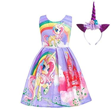 Imagem de Dressy Daisy Fantasia infantil para meninas, fantasia de unicórnio com aro de cabelo, vestido extravagante tamanho 4T roxo FC127