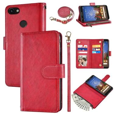 Imagem de Furiet Capa carteira para Google Pixel 3a XL com alça de pulso e alça de ombro flip de couro elegante 6 porta-cartões acessórios de celular com zíper capa para celular para Pixel3aXL Pixle 3aXL A3