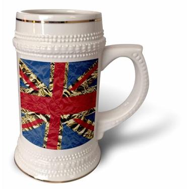 Imagem de 3dRose Foto de efeito de alumínio triturado British Union Jack - Caneca de Stein, 510 g, 650 ml, branca
