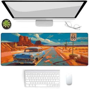 Imagem de VANZEV Mouse pad para jogos, tapete de mouse vintage rota 66, tapete de mesa, base de borracha antiderrapante para computadores, laptop, escritório, escola, acessórios para decoração de casa, 80 cm x