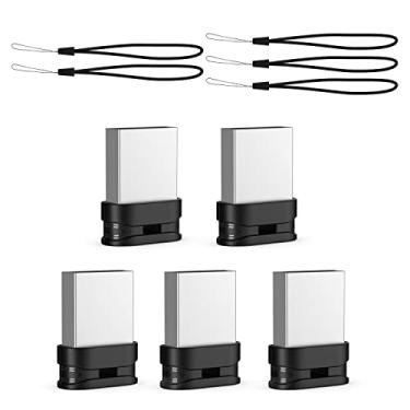 Imagem de K&ZZ Pen Drive de 64 GB, pacote com 5, 64 GB, pen drive USB de baixo perfil com cordão, mini unidade USB de 64 g, cartão de memória pequeno com chaveiro, preto