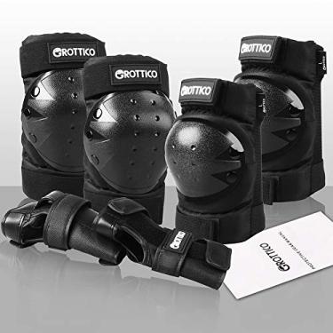 Imagem de GROTTICO Adulto Joelho-Joelho-Cotovelos Protetores de pulso - Skate Roller Inline Ice Skate BMX Bike Scooter Conjunto de equipamentos de proteção, Preto, Medium (YOUTH)